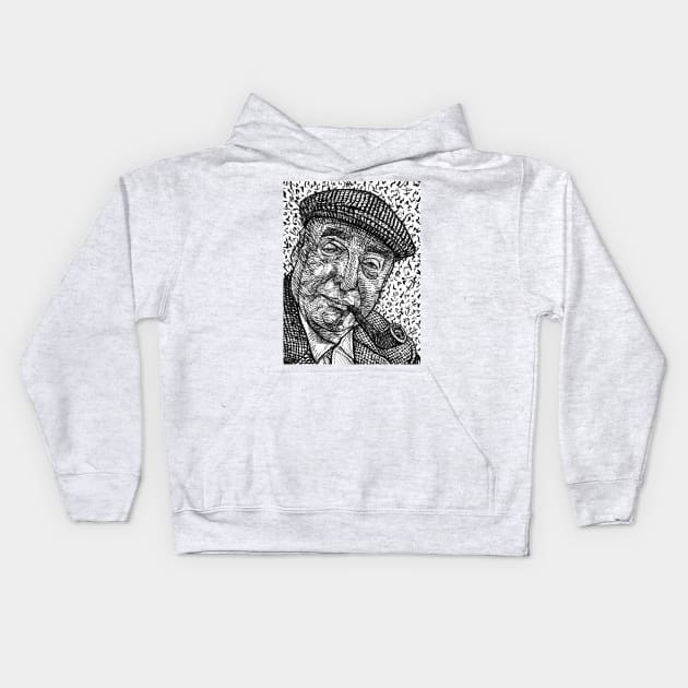 PABLO NERUDA ink portrait Kids Hoodie by lautir